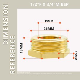 Bwintech 6 Pieces 1/2 Inch Female Thread to 3/4 Inch Male Thread BSP Thread Brass Hex Bushings Reducer Connector for Conversion of Pipe Connections