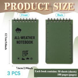 Cozevdnt Waterproof Notebook Field Note Pad, 3Pcs Mini Pocket Flip Tactical All Weather Notepads, for Outdoor Activity Recording and Tactical Write in The Rain