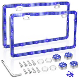 SHARE&CARE Christmas Bling License Plate Frame, Valentine's Festive Crystal License Plate Cover, Car License Plate Holder with Rhinestone Screw Set, Women Gift for Mom, Wife, Her - 2 Pack (Sapphire)