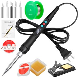 Soldering Iron Kit, 100W LED Digital Solder Gun kits with Ceramic Heater, Adjustable Temperature Welding Tools with Tips, Wick Braid, Stand, Solders Wire, Sponge, Flux Paste, Black