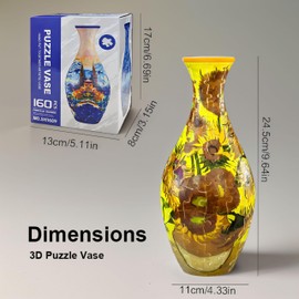 LAUDAWSUN Sunflower 3D Puzzle Vase for Adults, 160 Pieces 3D Art Flower Vase Puzzle Planter, Unique DIY Gift for Women Men Home Office Decoration (Sunflower)