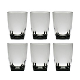QG 16 oz Clear Smoke Grey Acrylic Plastic Wine Glass Cup Square Base Tumbler Set of 6