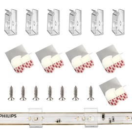 CTSGC Hue LED Strip Light Clips,Light Hooks for Party Release Cable & Fairy Lights Easily.Perfect 14-15mm Width Brackets Indoor Outdoor. (60-Clips, 66-Strips,60-Screws)