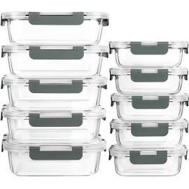 [10-Pack] Glass Meal Prep Containers with Lids, MCIRCO Food Storage Containers with Snap Locking Lids, Airtight Lunch Containers, Microwave, Oven, Freezer and Dishwasher