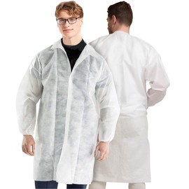 Medical Nation Disposable White Lab Coats | Case of 30, Large | Durable Lab Coat for Unisex Adult, Latex-Free, PPE Protective Coat with Snaps, Perfect for Hospitals, Pharmacies, Labs, Clinics
