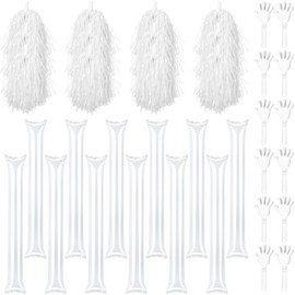 ZCYSRLQIN 36 Pcs Cheerleading Pom Poms Thunder Sticks and Hand Clappers Noisemakers for Team Spirit Items Party Dance Basketball Football Sporting Games Event Party (White)