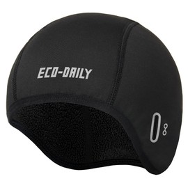 Eco-daily Fleece Skull Cap Helmet Liner with Glasses Holes, Winter Thermal Cycling Cap Hat Beanie, Fits Under Helmets Black