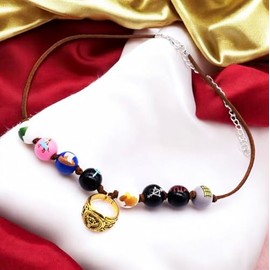 PRINCESS CUTENESS STORE Percy Jackson Annabeth Chase Brown Faux Leather Cord Colorful Painted 8PCS Wooden Bead Demigod Olympian Necklace + Father's Co