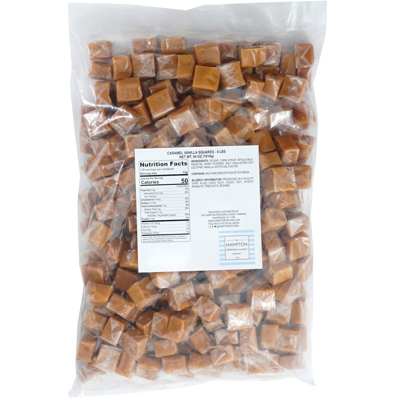 Caramel Squares Candy, 4 Pound Bulk Bag (Approximately 300 pieces),