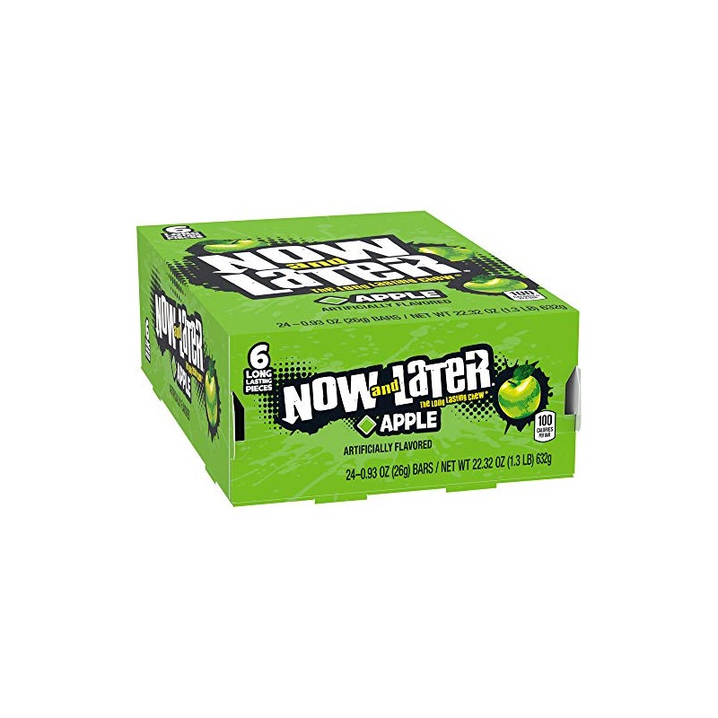 Now and Later Original Taffy Chews Candy, 0.93 Bar, apple,