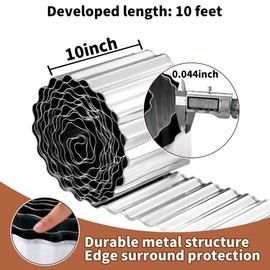 Corrugated Metal Garden Edging, 10"×10Ft Durable Metal Landscape Edging, Modern Corrugated Design for DIY Flower Beds and Landscaping Borders(Silver)
