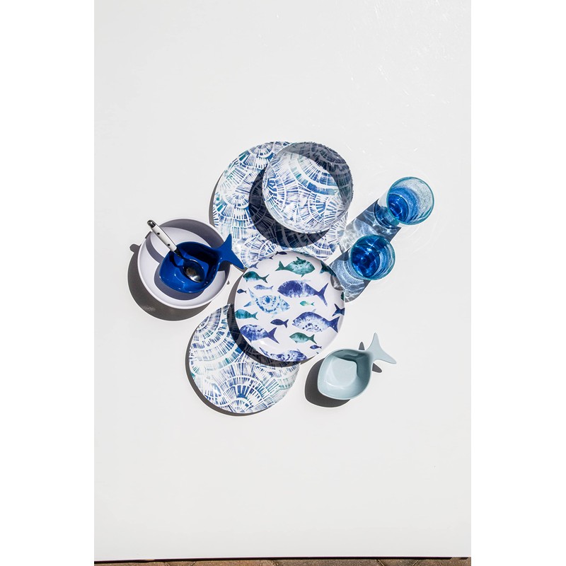 Abode Homewares Coastal Scallops Salad Plate, 10.5”, Pure Melamine, Indoor/Outdoor,