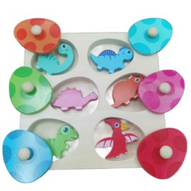 BEACENOV Toddler Montessori Wooden Dinosaur Toys & Puzzles for Baby Boys Girls 1 2 3 Years Old | Hide and Seek Dinosaur Game | Cute Puzzles for Kids | Color Matching Memory Educational Toys & Games.