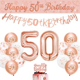 50th Birthday Decorations Kit Rose Gold Happy 50th Birthday Decorations Women Happy 50th Birthday Banner Bunting Kit Age 50 by Sheinly