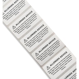 100 x Allergen Warning Labels - Food Allergy Stickers for Milk, Nuts, Fish & More, Food Packaging and Safety Compliance. (25mm x 50mm)