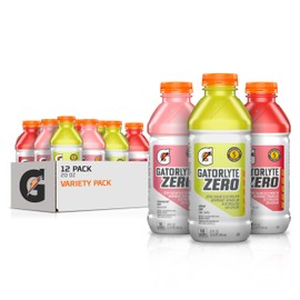Gatorlyte Zero Rehydration Electrolyte Drink, 3 Flavor Variety Pack, Specialized Blend of 5 Electrolytes, Zero Sugar, No Artificial Sweeteners, No Artificial Flavors, 20 fl oz Bottles (12 Pack)