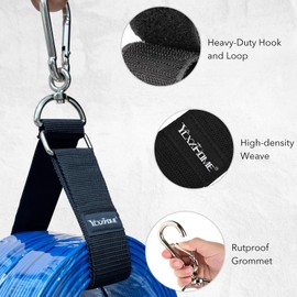 YCXX-HOME 2-Pack Heavy Duty Storage Strap with 360° Rotating Carabiner & Velcro – High Load Capacity, Wall, Ceiling, Netting Mount, PP Webbing for Hose, Cord, Ladder, Garage, Garden, Tennis Court, RV