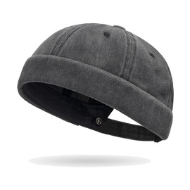 Opreng Classic Vintage Style Solid Color Sailor brimless Skull hat Casual Washed Cotton Rolled Cuff Harbour Hat (Cotton, Black)