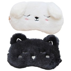 ORFOFE 2Pcs Cartoon Animal Eye Masks for Skin Friendly Eye Protectors with Cat Dog Patterns for Sleeping Travel Role Playing Relaxation