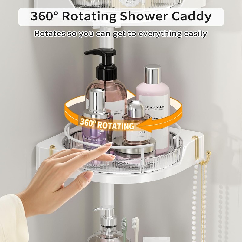 shuang qing 360° Rotating Corner Shower Caddy Tension Pole Organizer