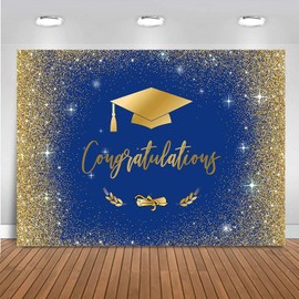 Mocsicka Congratulate Graduation Backdrop Class of 2024 Golden Glitter Bokeh Spots Photography Background Vinyl Graduation Cap Design Gold Dots Decorations Photo Studio Booth Props (Gold, 10x7ft)