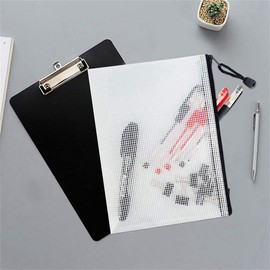 LIKENNY Zippered File Bags, File Case, Receipt File, Office Supplies, A5, Mesh, Documents, Organization, PVC, Waterproof, Cosmetics, Storage Bags, Pack of 10 (Black)