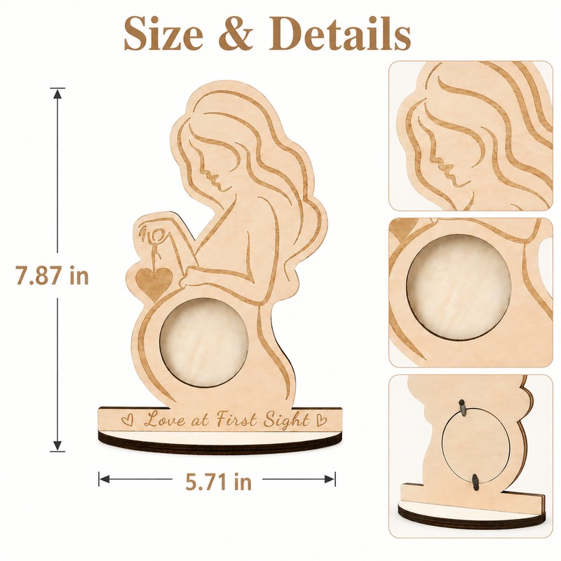 Baby Ultrasound Photo Frame for Pregnancy Keepsake - Wooden Sonogram