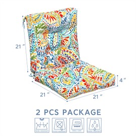 LVTXIII Outdoor Solid Low Back Cushion, Patio Tufted Replacement Rocking Chair Cushion with Ties, 2 Count Seat and Back Chair Cushions for Patio Furniture Use, 42 L x 21 W, Paisley Multi