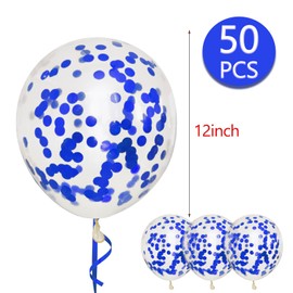 Blue Confetti Balloons 50 PCS 12 inch Party Balloons pack Strong Thicken Balloons For Happy Birthday, Kids Party, Weddings, Baby Shower Events Decorations Accessories (Blue Confetti Balloons)