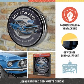 Nostalgic-Art Retro Wall Clock, Ø 12.2", Ford Mustang – 1969 Mach 1 Blue – Gift idea for Ford Fans, Large kitchenclock, Vintage Design