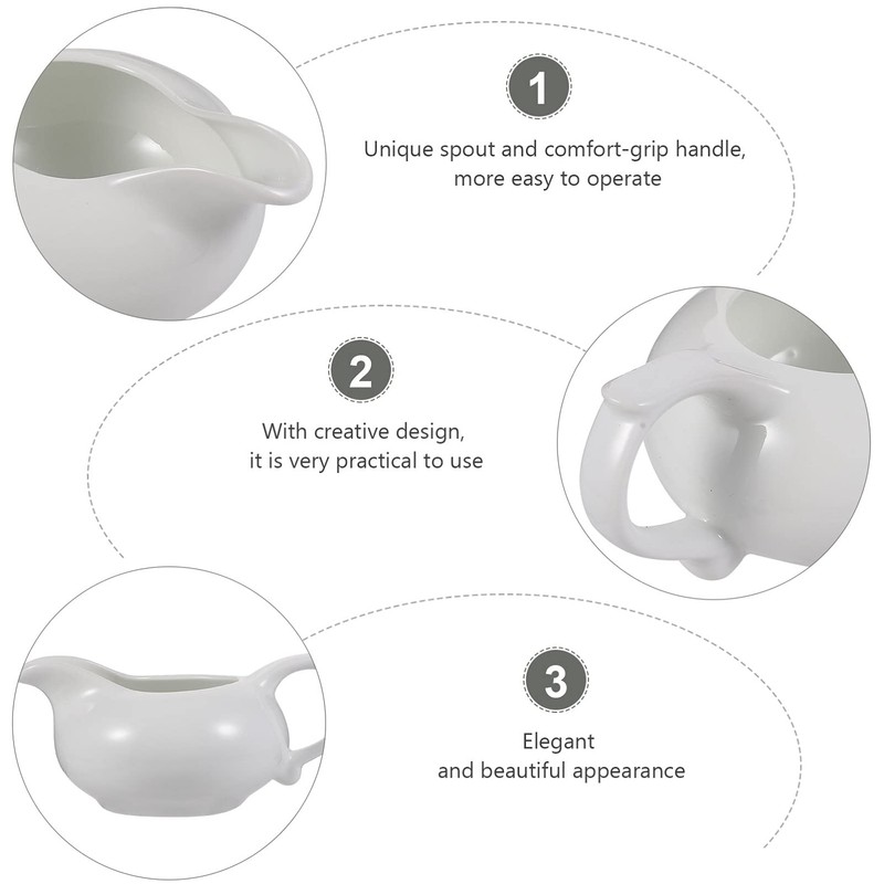 3pc Mini White Ceramic Creamer with Handle, Ceramic Milk Jug