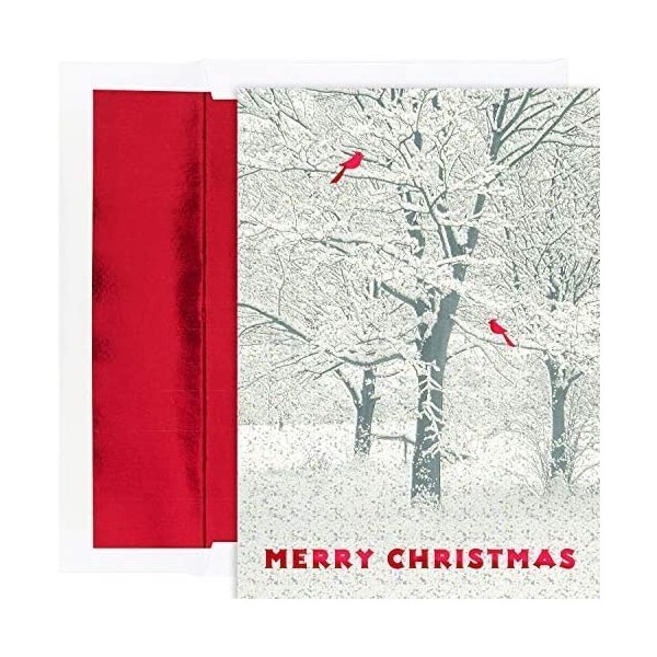 Masterpiece Studios Holiday Collection Premium 15-Count Boxed Christmas Cards with Foil-Lined Envelopes, 7.8" x 5.6", Snowy Trees (915300)