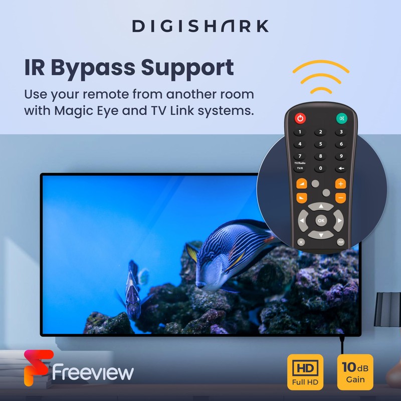 DigiShark 2 Way TV Aerial Signal Booster&Splitter Amplifier, Improves Picture