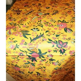 Le Cluny, Versailles Yellow French Provence Coated Cotton Tablecloth, 60 Inch x 60 Inch Square