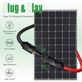 Feotech Twin Wire 40FT Solar Extension Cable - 10AWG (6mm²) Solar Panel Connector, with IP67-Male/Female Solar connectors for Outdoor Automotive RV Boat Marine Solar Panel- Black & Red