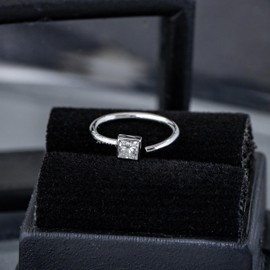 20G 14K White Gold Princess Cut Diamond Nose Hoop Ring 2mm(0.06ctw) Solitaire Bezel Set Diamond 8mm Twist-open Nostril Ring Cartilage Hoop Tragus Ring Unisex 14KNH1BZPS-WD20WG