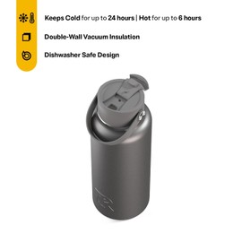 RTIC 32oz Outback Water Bottle, Ceramic Lined, Insulated, Stainless Steel, Double Wall Vacuum-Insulation, Leak-Proof Lid, BPA-Free Water Flask Hiking, Running, Sports, Outdoor, Graphite