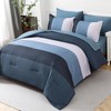 Navy Blue Striped Comforter Set King Size 7 Pieces Navy