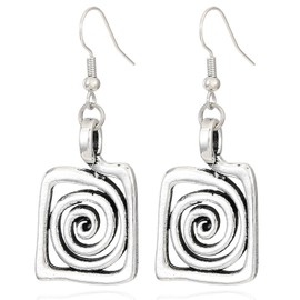 JIMARIN Handmade Bohemian Vintage Gold Round Circle Disc Dangle Drop Earrings for Women Retro Geometry Heart Wrap Rectangle Sunflower Hook Earring (Silver Rectangle)