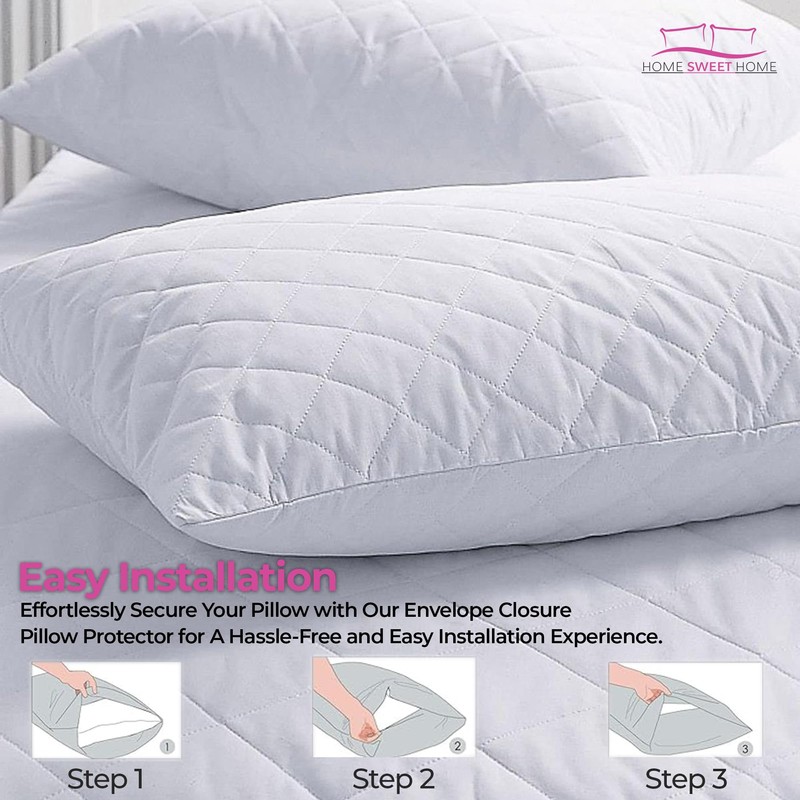 Home Sweet Home UK Quilted Pillow Protectors 2 Pack Envelope