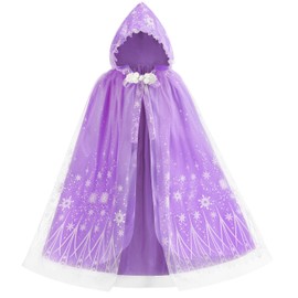 Girls Elsa Cape Kids Anna Play Cloak Girls Snow Cape Ice Costume Purple 7-10Years