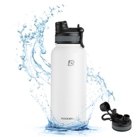 ROCKBROS - Botella de agua aislada con popote, vaso de agua deportivo de acero inoxidable, a prueba de fugas con mango para mantener caliente y frío p