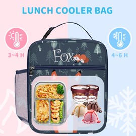 Clastyle Fuchs Isolierte Lunchtasche Kinder mit Flaschenhalter, Blau Kühltasche Klein Schulen Tragbar für Jungen Mädchen
