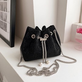 TOFBS CrossBody Bag Women's Glitter Sequins Rhinestone Clutch Small Handbag Shoulder Bag Evening Bag for Wedding Evening Party Holidays, black