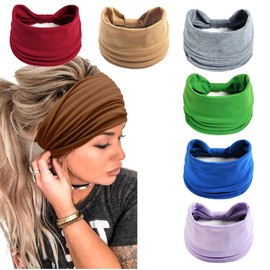 6PCS Headbands for Women Wide Boho Head Scarfs Non Slip Bandanas Hairbands Elastic Hair Accessories Knotted Turbans Head Wrap Adult (red headband)