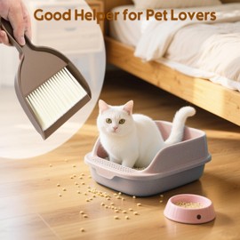 THINKLEARN 2PCS Small Broom and Dustpan Set, Mini Dust Pan and Brush, Hand Whisk for Pets, Kids, Desk, Home, Camping, Brown Cleaning Supplies