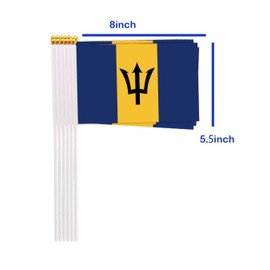25 Packs Small Barbados Flags on Handheld Stick，Miniature Barbadian Flag for Outside,4x6 Inch Mini Hand Held Banner with Golden Topper,Patriotic Decorations