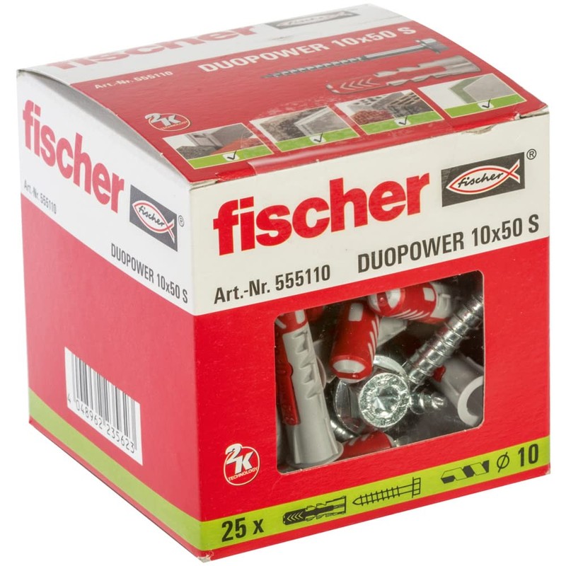 fischer DuoPower 3/8" x 2" (10x50mm) 25pcs Plugs & 25