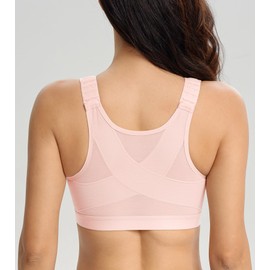 Lemorosy Front Closure Full Coverage Posture Bra Wireless Back Support Non-Padded Bra(Pure Pink,40D)