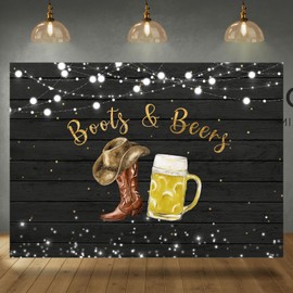 Rsuuinu Boots and Beers Photography Backdrop Black Wooden Floor Western Birthday Background for Man 20th 30th 40th 50th 60th 70th 80th Birthday Party Decor Supplies Banner Photobooth Studio Prop 7x5ft